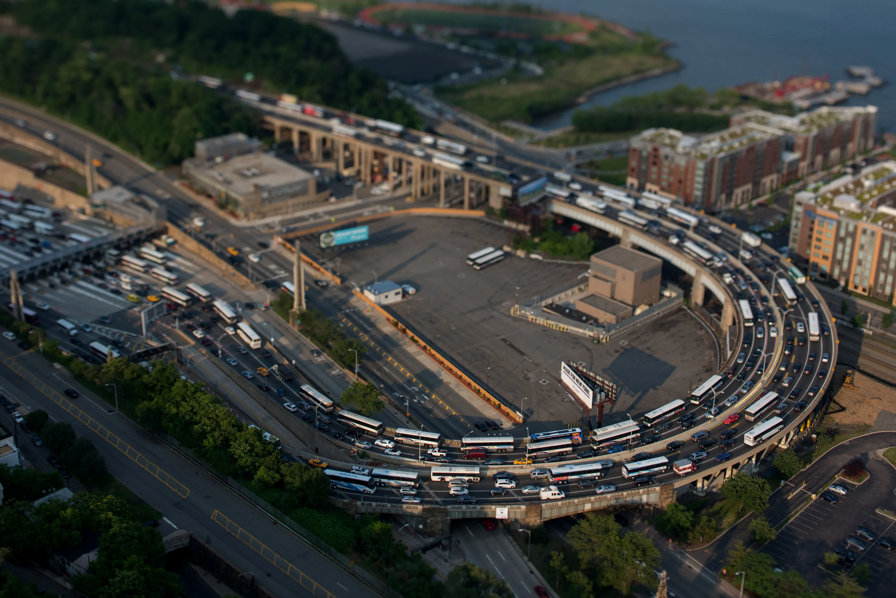 Traffic moves on the Lincoln Tunnel ramp in Weehawken, New Jersey.