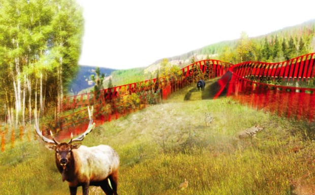 A rendering of a proposed wildlife crossing over Denver’s I-70. 