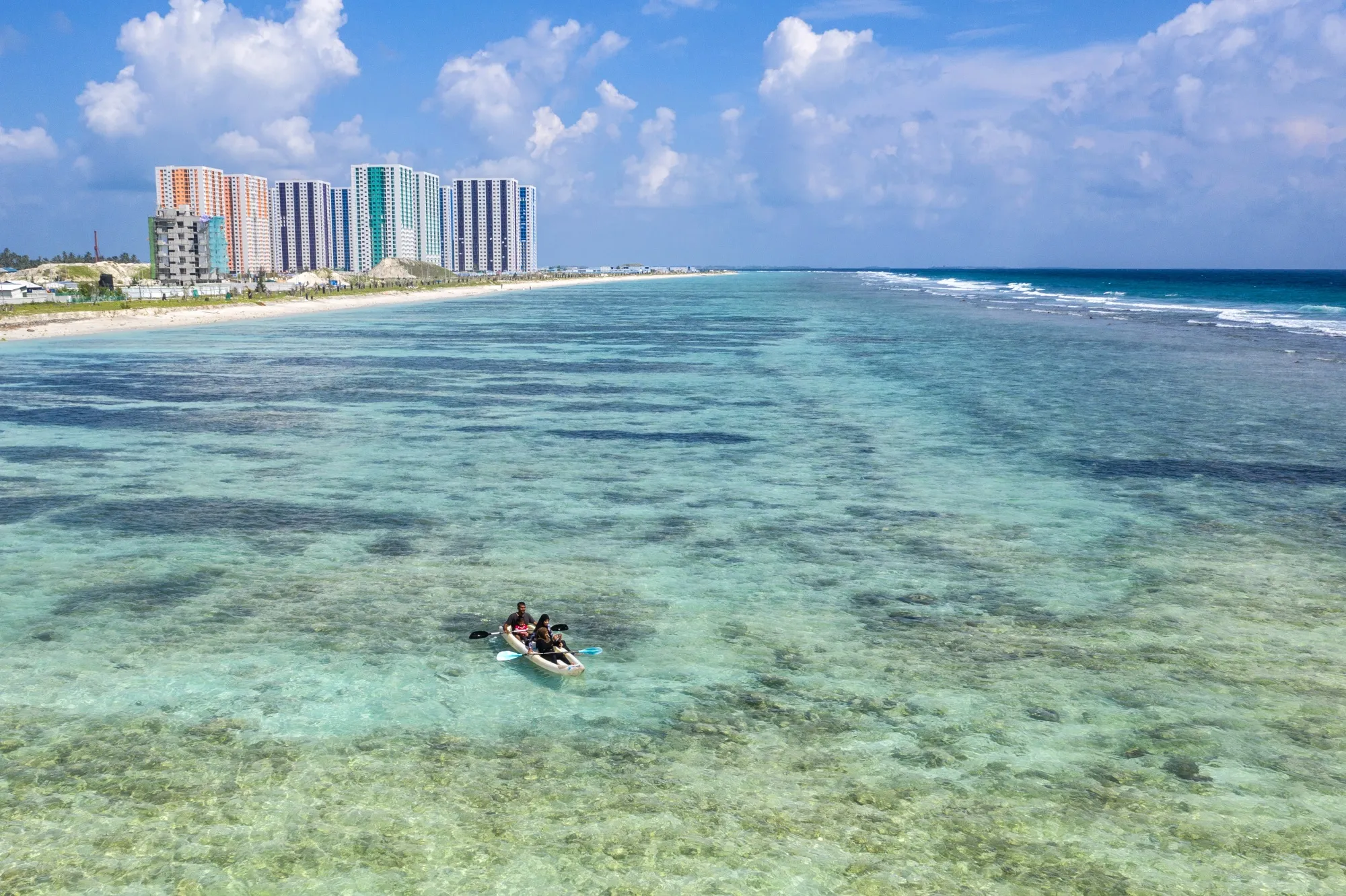 People kayak in the sea off Male, Maldives.&nbsp;