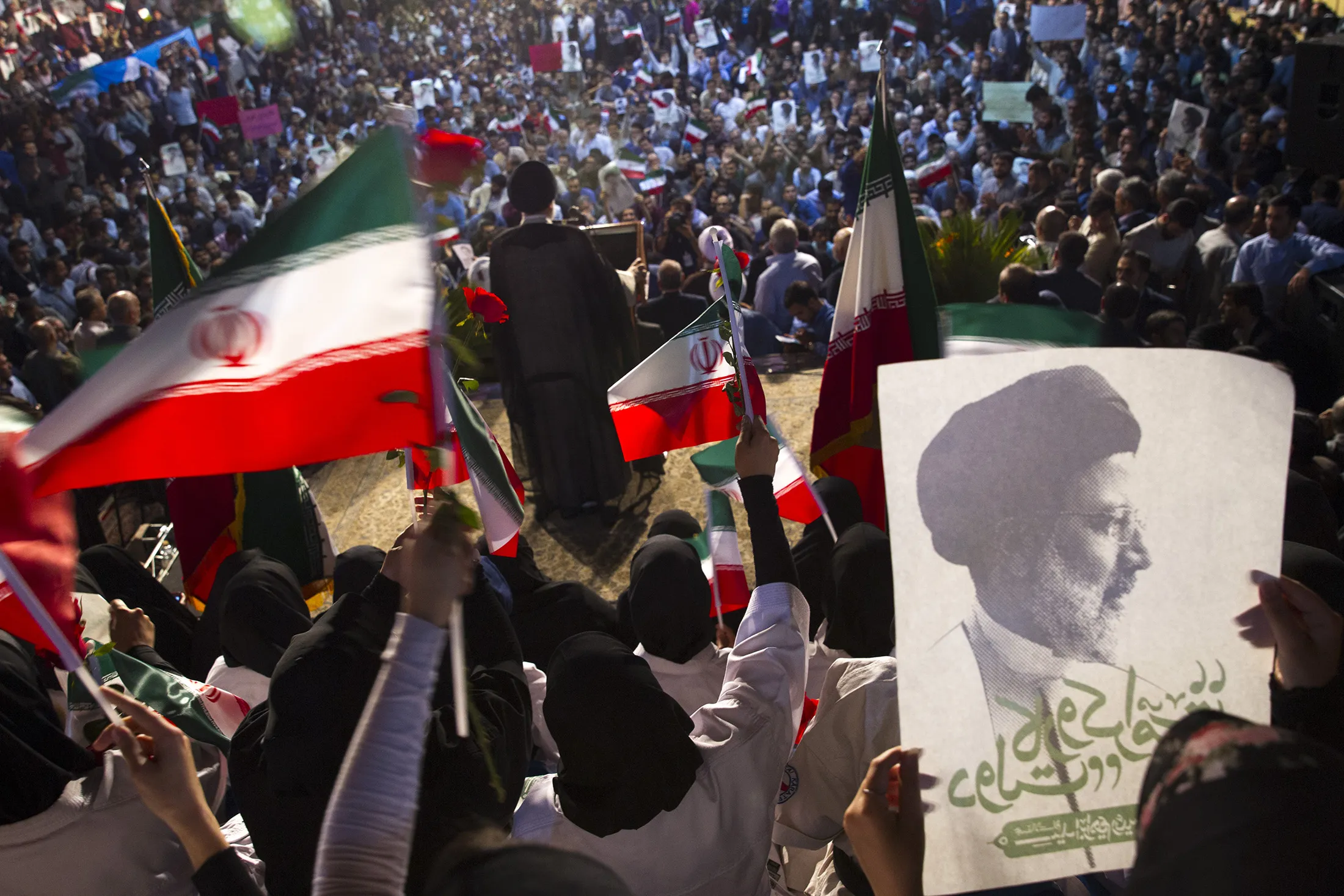 Supporters of the Iranian cleric presidential candidate Ebrahim Raisi at a campaign rally.
