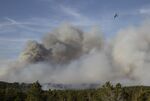A wildfire burns out of control at Bastrop State Park on Tuesday, Jan. 18, 2022, in Bastrop, Texas. (Jay Janner/Austin American-Statesman via AP)