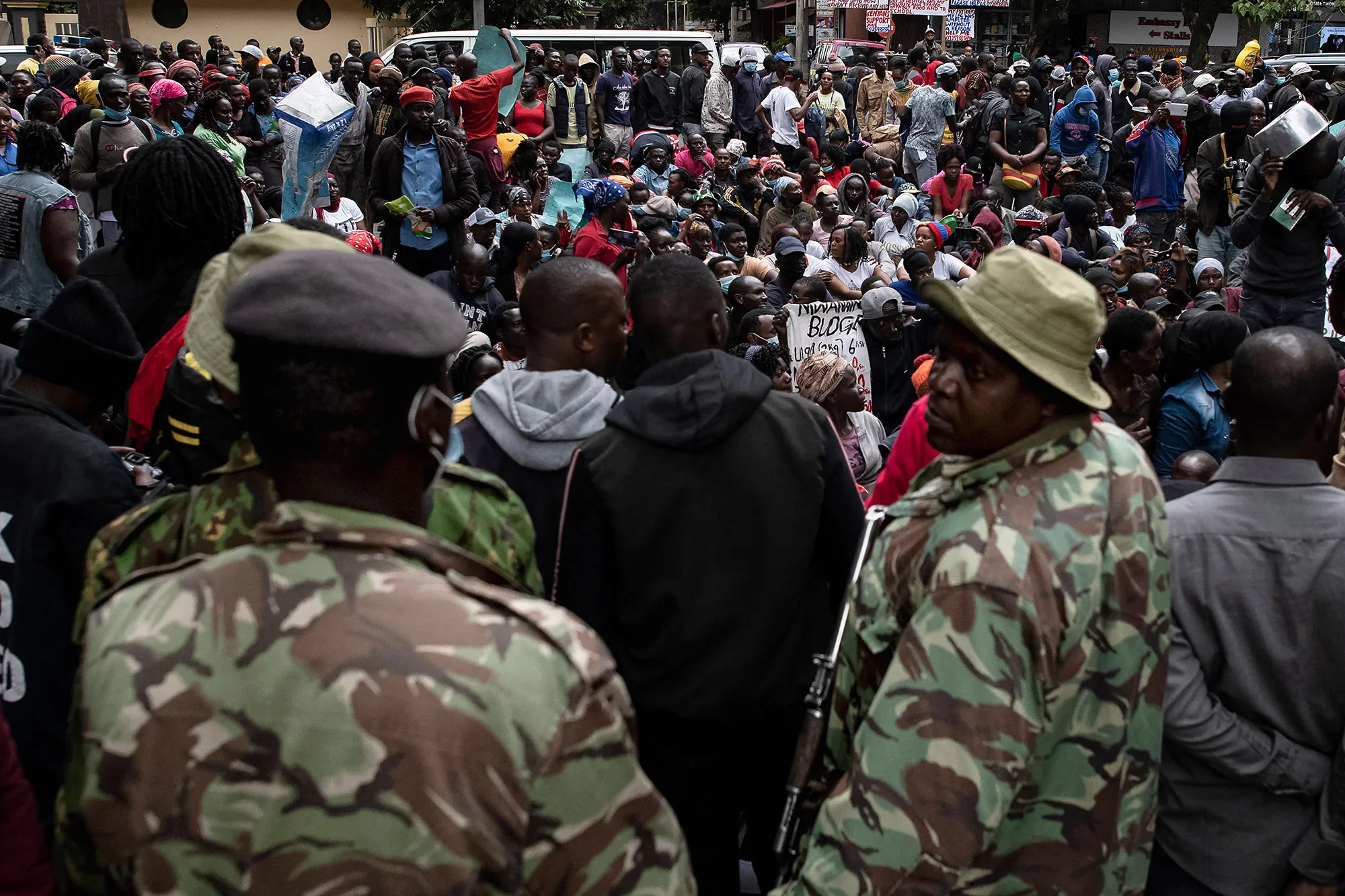 Kenyans demonstrate on the streets to protest the high cost of food, in Nairobi on July 7.
