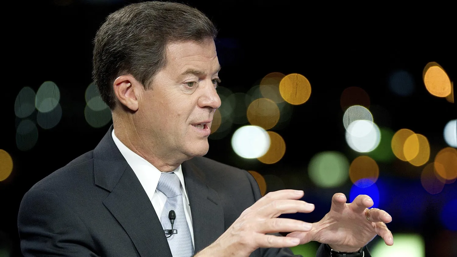 Sam Brownback, governor of Kansas, speaks during a Bloomberg Television interview inside the Bloomberg Link during the Republican National Convention in Tampa, Florida, U.S., on Tuesday Aug. 28, 2012.
