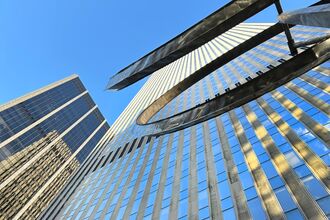 Low angle view of News Corp headquarters, 1211 Avenue of the Americas, New York City, New York