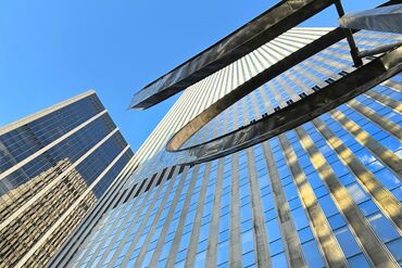 Low angle view of News Corp headquarters, 1211 Avenue of the Americas, New York City, New York