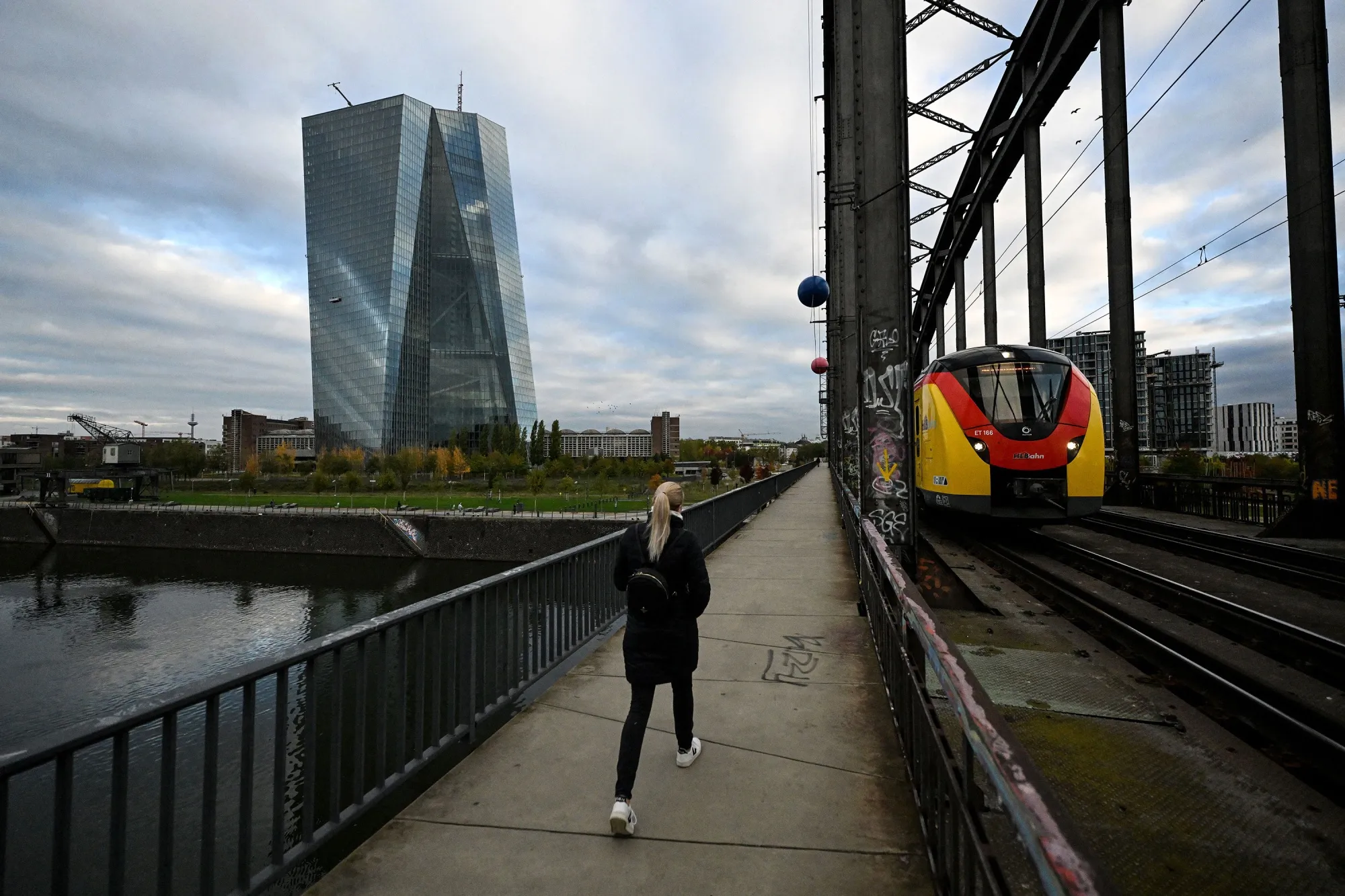 The European Central Bank headquarters, left,&nbsp;in Frankfurt, Germany.