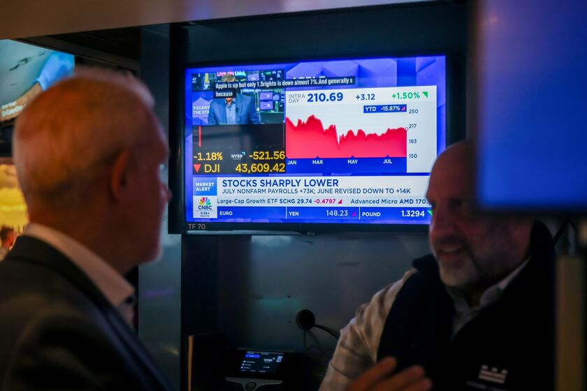 Traders On The Floor Of The NYSE After Trump Announces Global Tariffs