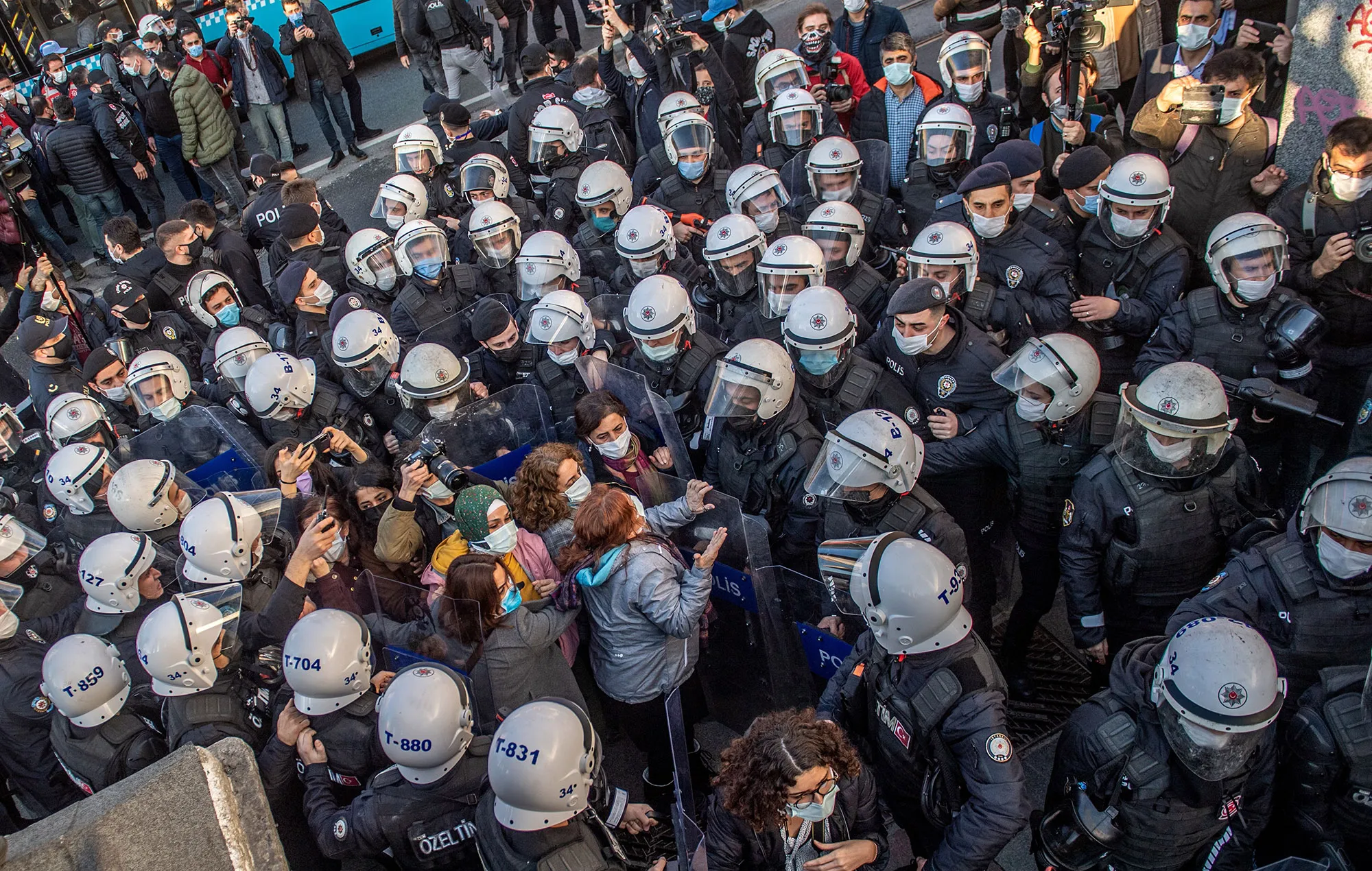 Police officers detain protestors during a rally in support of Bogazici University students protesting against the appointment of Melih Bulu&nbsp;in Istanbul on Feb.&nbsp;&nbsp;4.&nbsp;