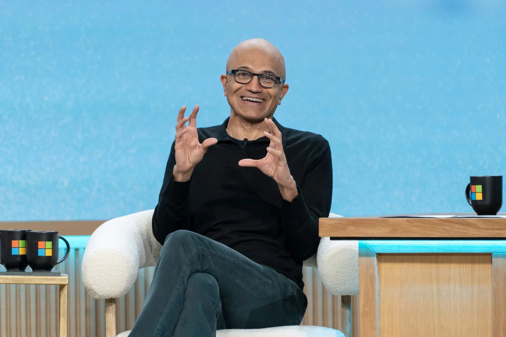 Satya Nadella, chief executive officer of Microsoft, during a company event. 