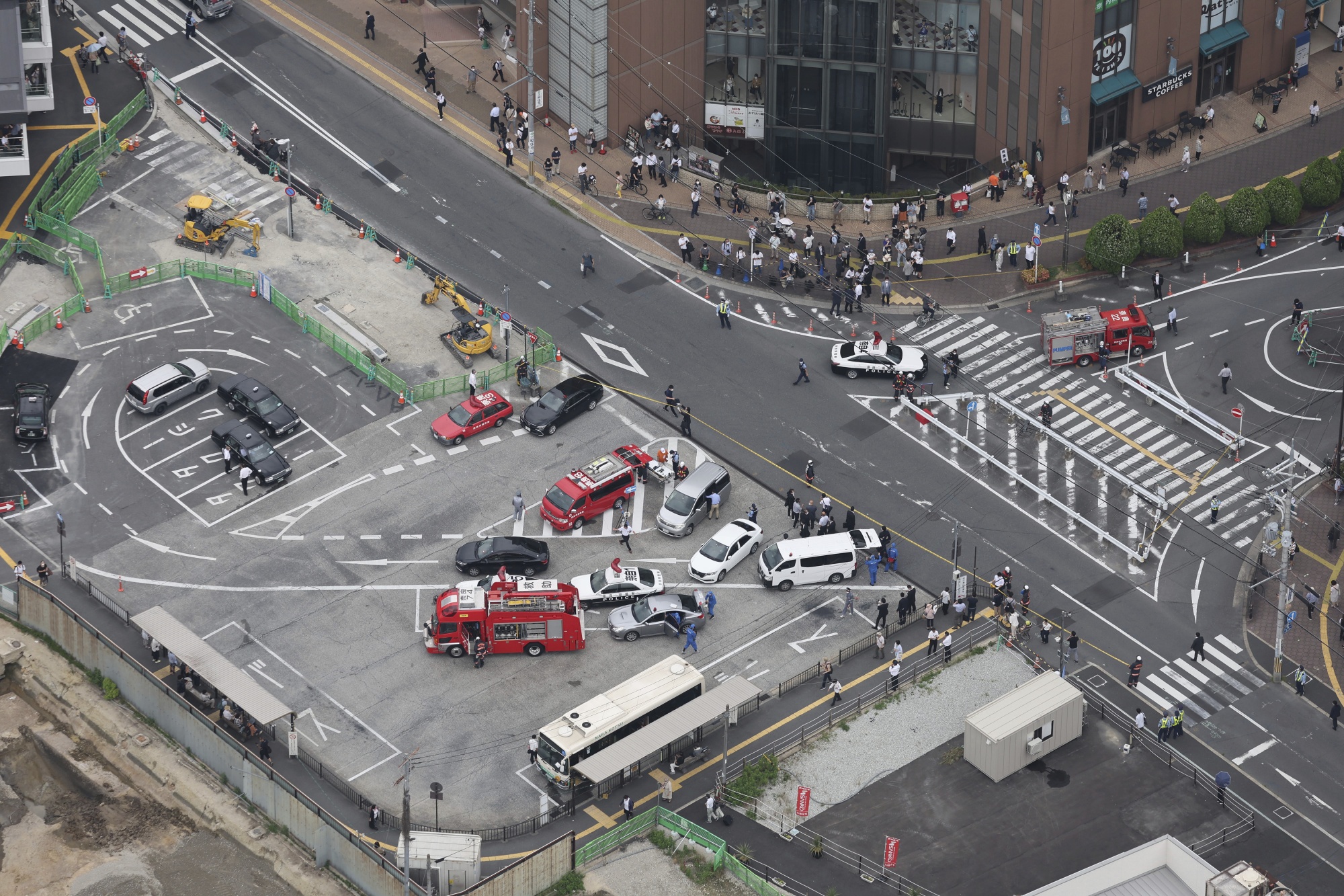 An aerial photo of the site where Shinzo Abe was shot in Nara City on July 8.