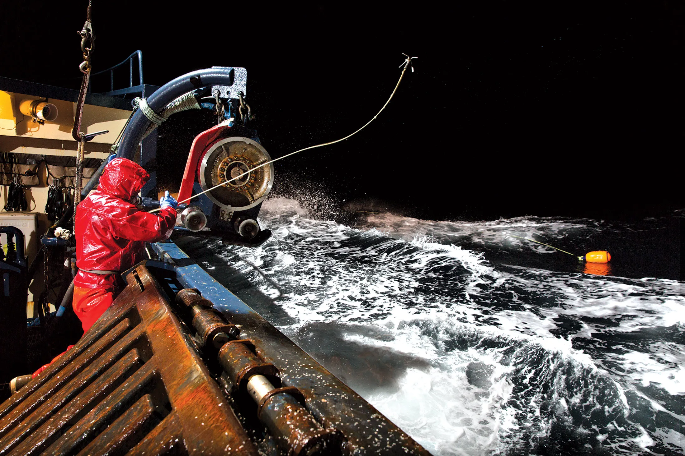 Retrieving crab pots off the coast of Alaska.
