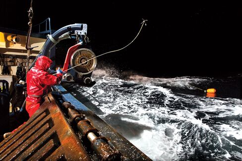 Retrieving crab pots off the coast of Alaska.