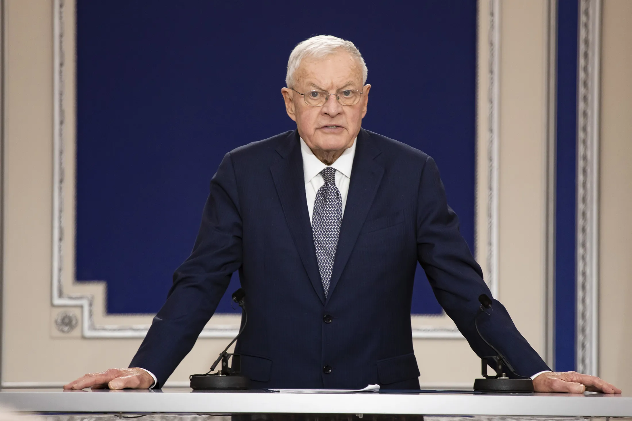 Keith Kellogg speaks at the Trans-Atlantic conference in Auvers-sur-Oise, France, on Jan. 11.