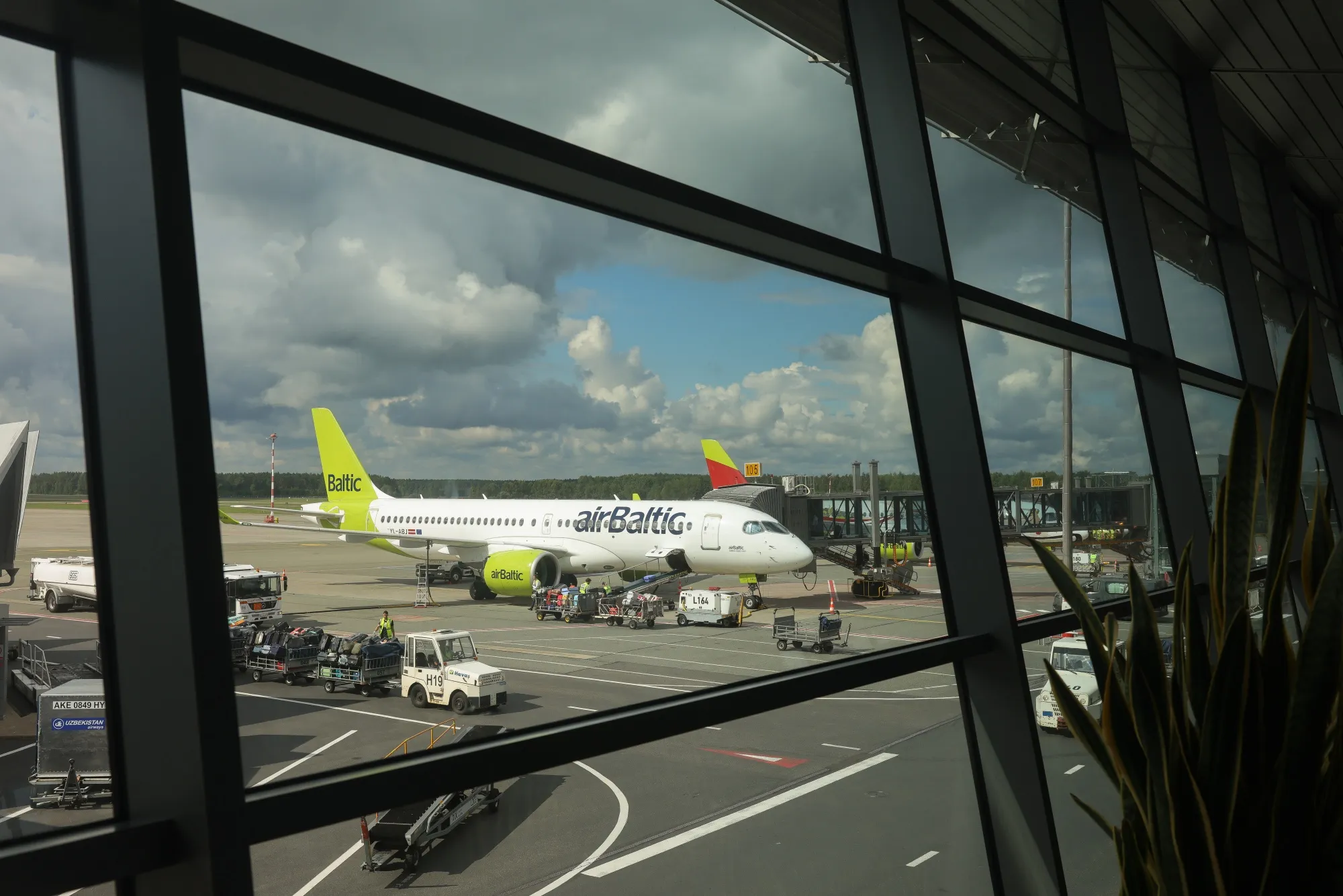 An Air Baltic passenger jet at Riga International Airport.