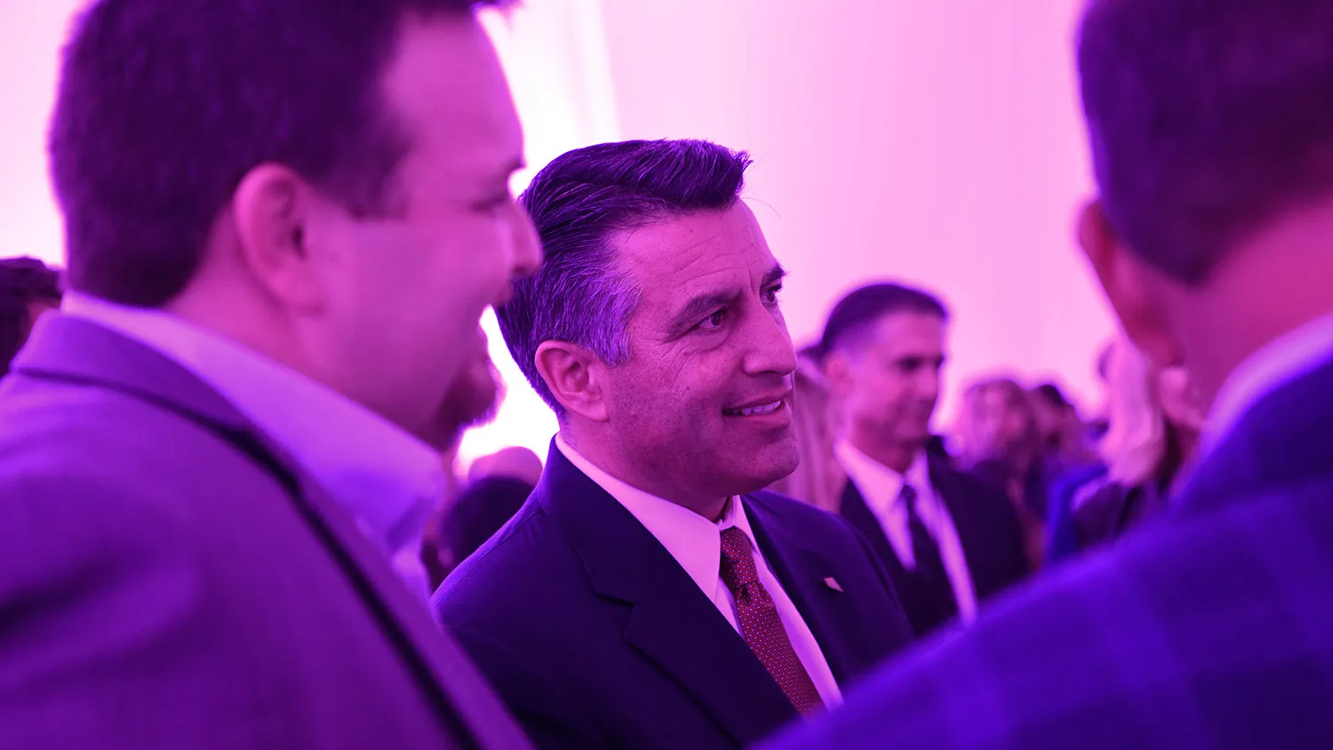 Brian Sandoval, governor of Nevada, speaks to attendees during the Faraday Future Inc. event at the 2016 Consumer Electronics Show (CES) in Las Vegas on Jan. 4, 2016.

