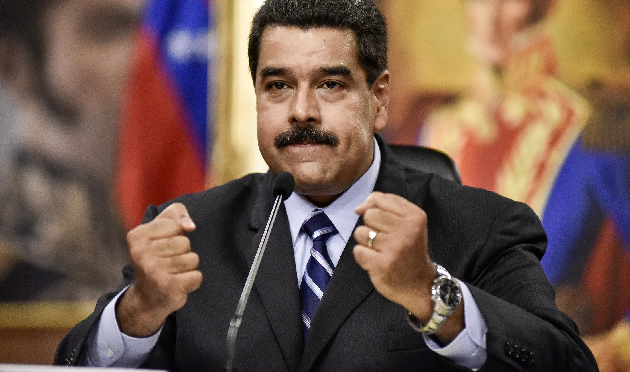 Nicolas Maduro gestures during a news conference in Caracas, on May 17, 2016.

