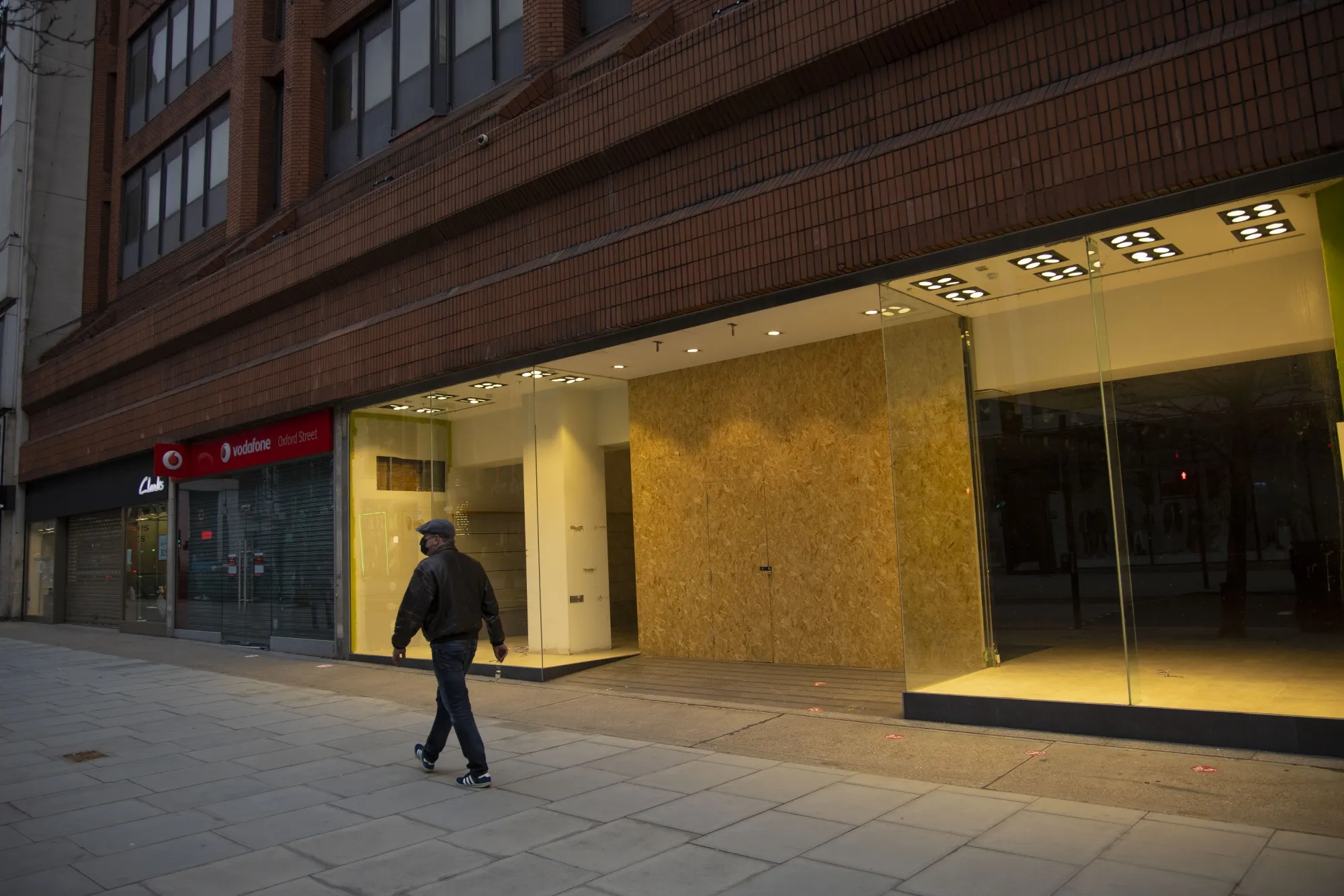 A boarded up store on Oxford Street in central London, on Feb. 1.