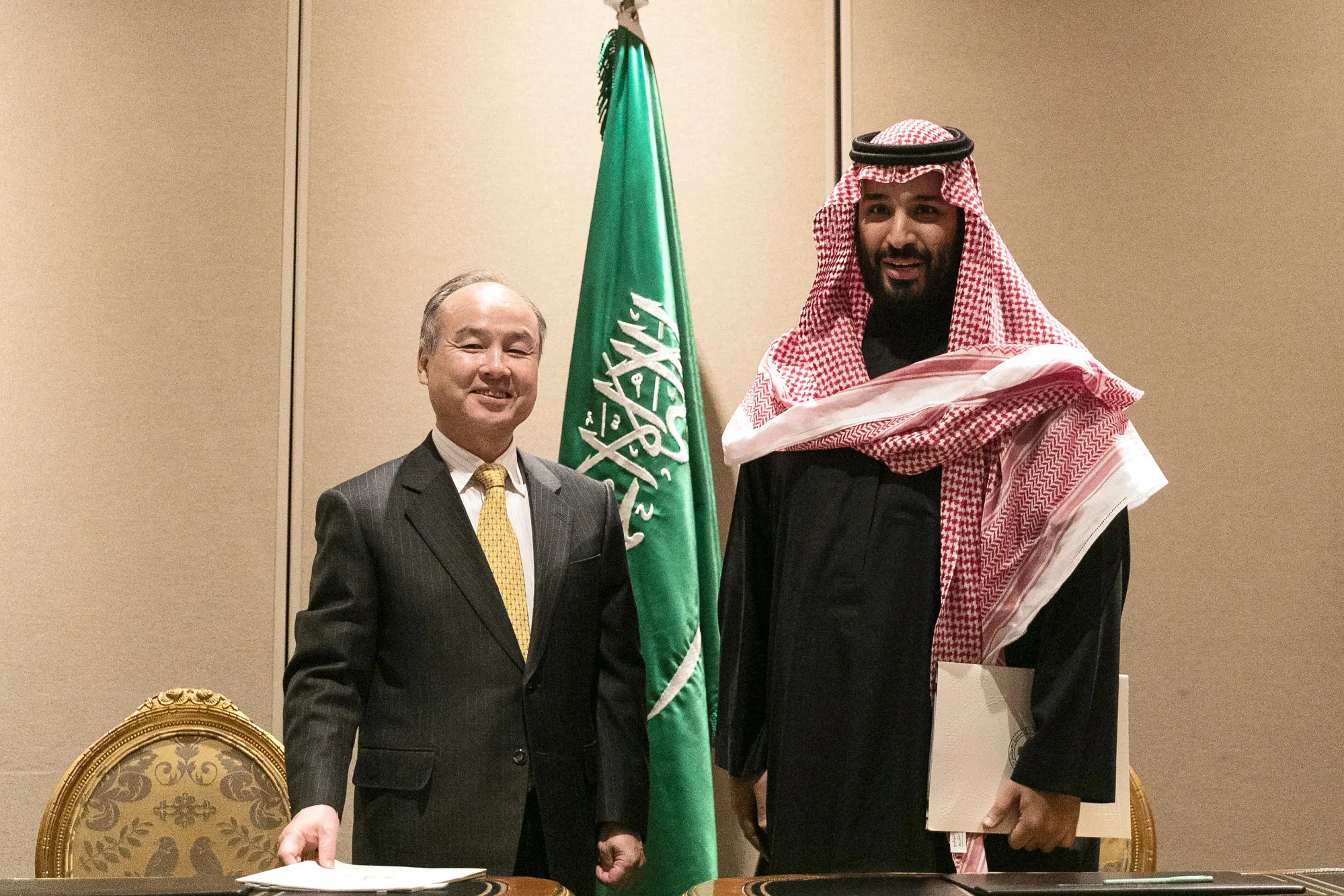 SoftBank CEO Masayoshi Son Signs Solar Project Agreement With Saudi Arabia Crown Prince Mohammed bin Salman
