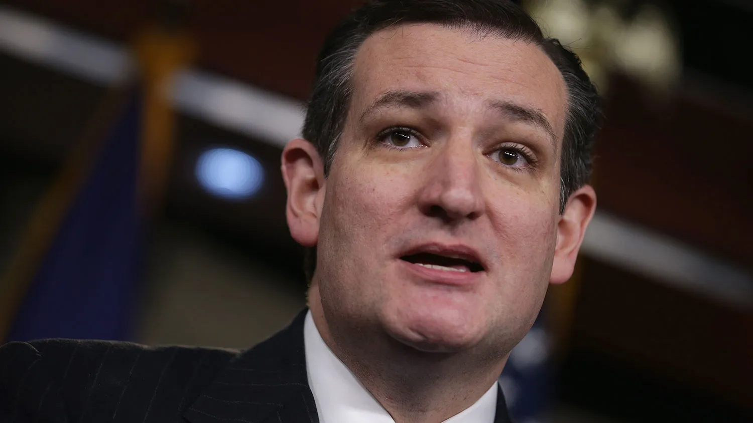 Sen. Ted Cruz (R-TX) answers reporters' questions during news conference where a bicameral group of Congressional Republicans called for Senate Democrats to vote on funding for the Department of Homeland Security February 12, 2015 in Washington, DC.
