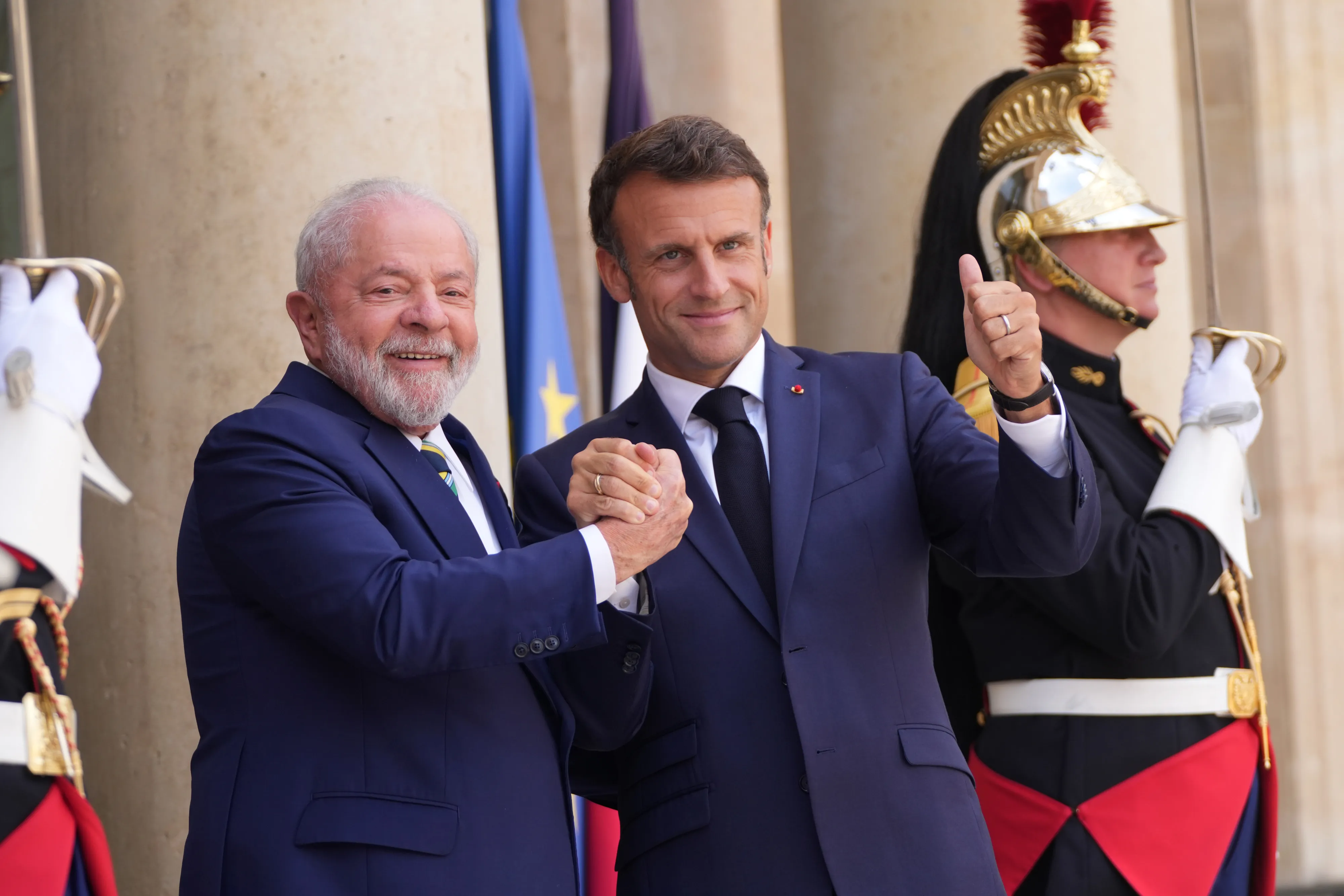 France’s Emmanuel Macron and Brazil’s Luiz Inacio Lula da Silva meet in Paris on Friday, June 23, 2023.