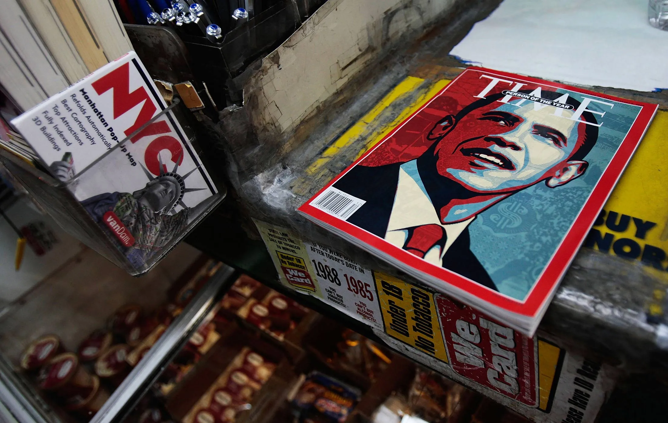 NEW YORK - DECEMBER 19: The cover of Time magazine naming Barack Obama as Person of the Year is seen at a magazine stand counter December 19, 2008 in New York.
