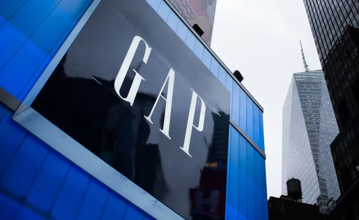 Gap Inc. signage is displayed outside a store in the Times Square area of New York.