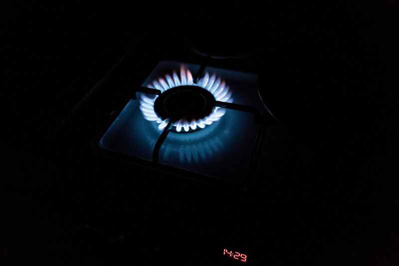 Natural gas burns on a&nbsp; kitchen stove.&nbsp;