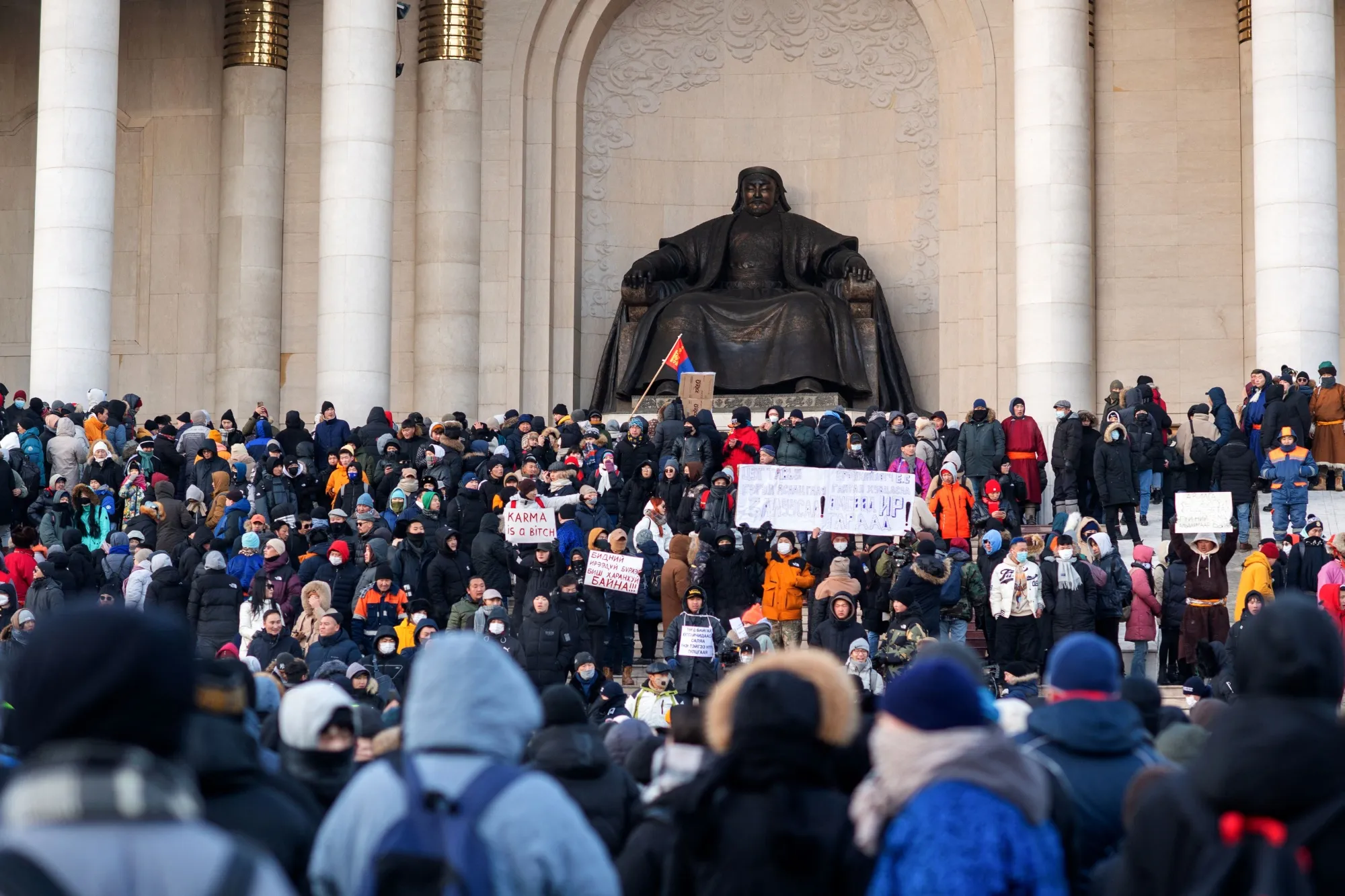 Demonstrators protest alleged corruption in the coal industry in Ulaanbaatar, Mongolia, on Dec. 5.