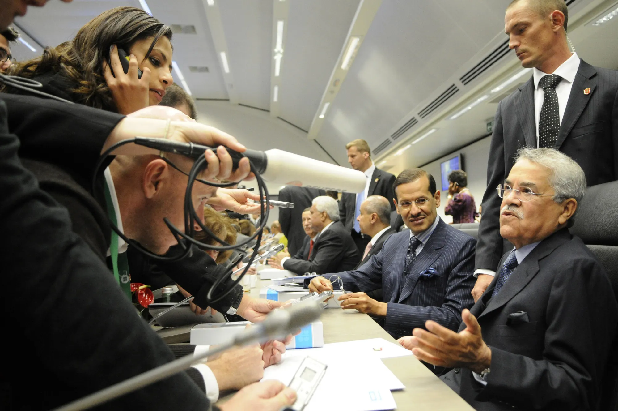 Ali al-Naimi speaks to the media during an OPEC meeting.