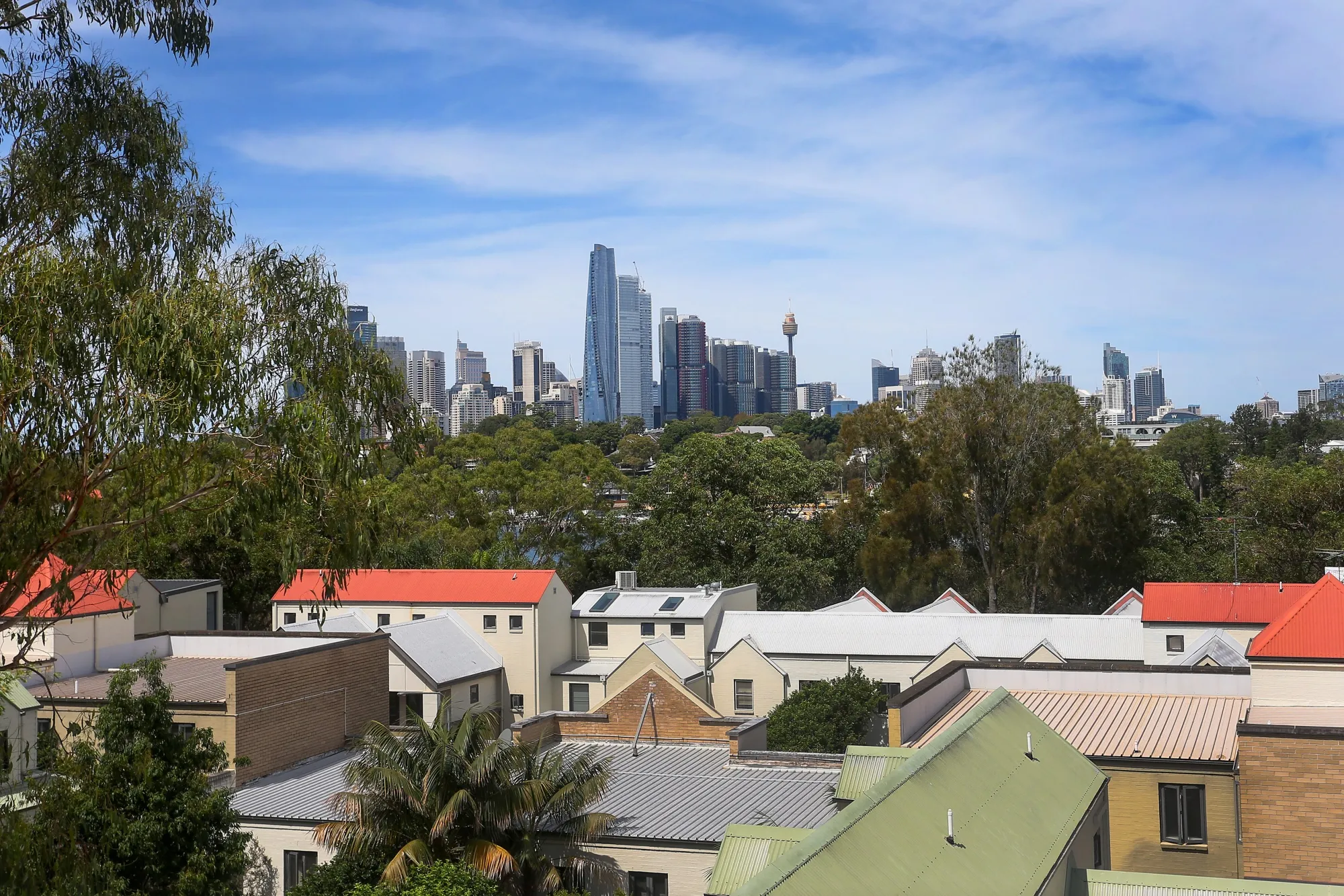 The Sydney city skyline from the suburb of Balmain in Sydney.