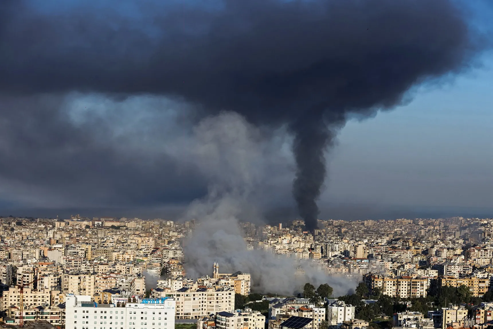 Smoke rises from the sites of Israeli airstrikes on the southern suburbs of Beirut on March 3.