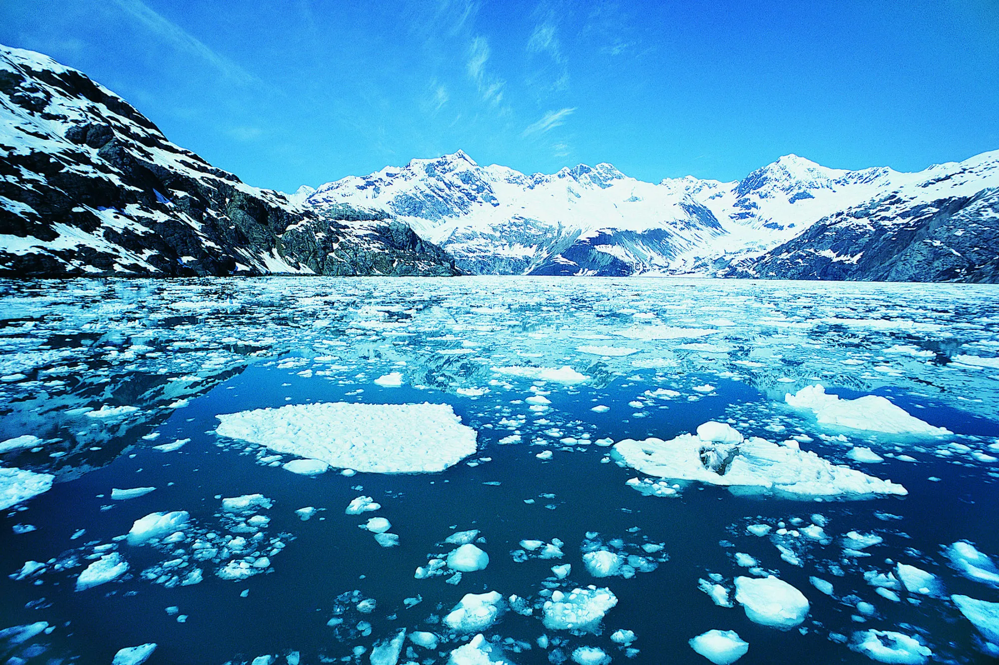 Moutains and Ice Floating on the Sea, Glacier Bay National Park, USA
