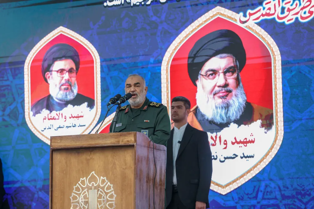 Head of Iran's Islamic Revolutionary Guard Corps, Hossein Salami, during a rally outside the former US embassy, in Tehran on Nov.&nbsp;3.