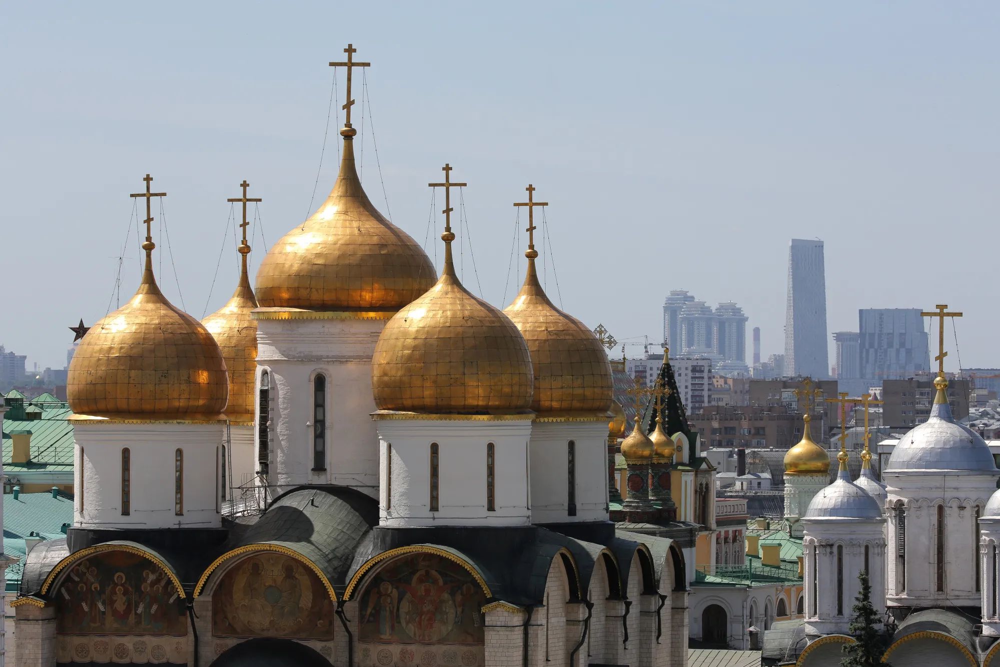 Golden domes at the Kremlin complex in Moscow.