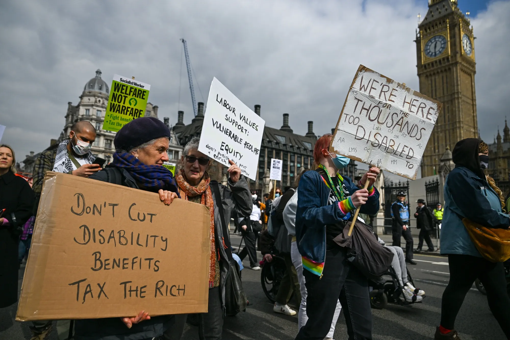 Protesters demonstrate&nbsp;against the Spring Statement outside Parliament in London, in March.