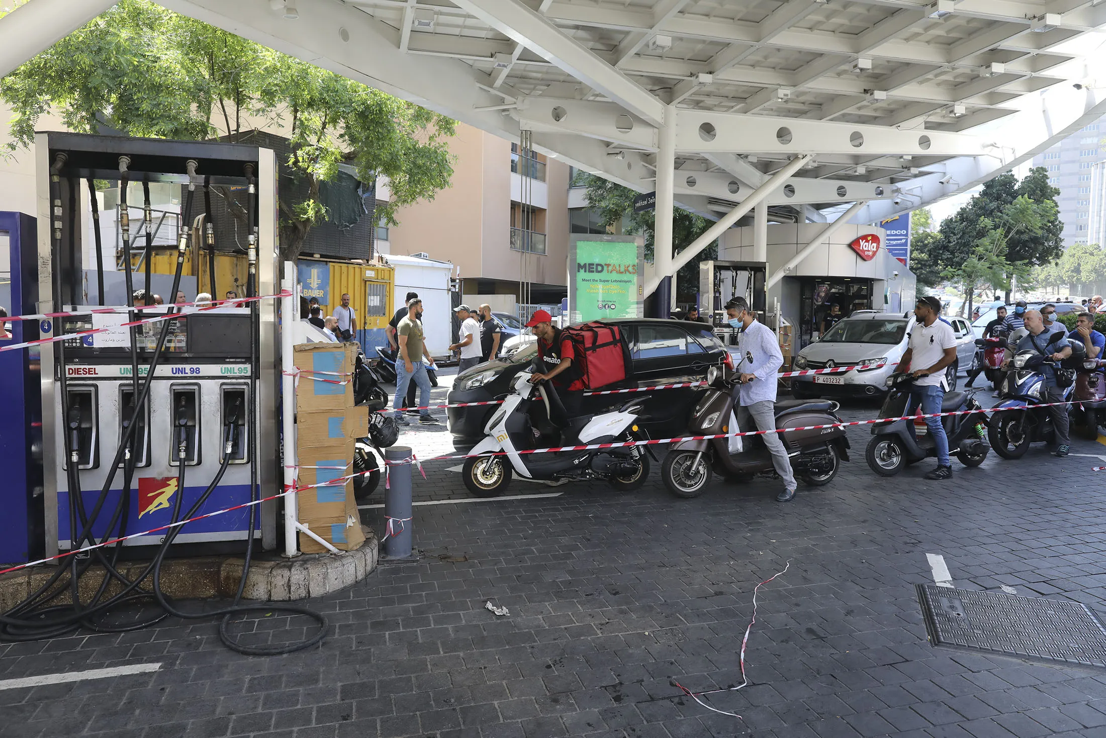 Queues at a refuelling station on July 02, 2021 in Beirut, Lebanon.