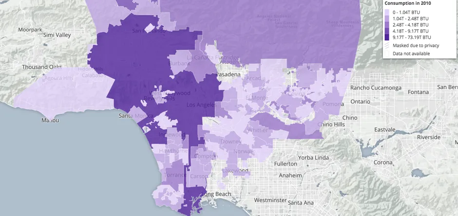 L.A. County residential building energy use, by city. 