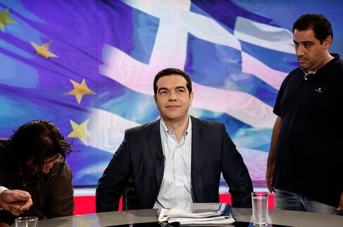 Greek Prime Minister Alexis Tsipras waits for a televised interview to start inside a studio of state broadcaster ERT in Athens on June 29.