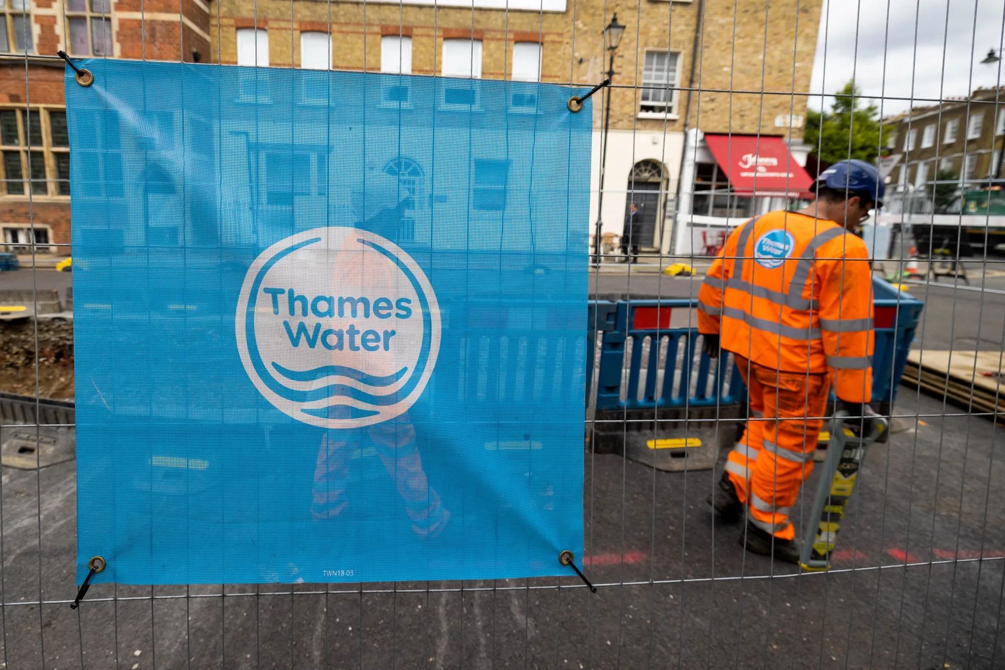A Thames Water banner in London.