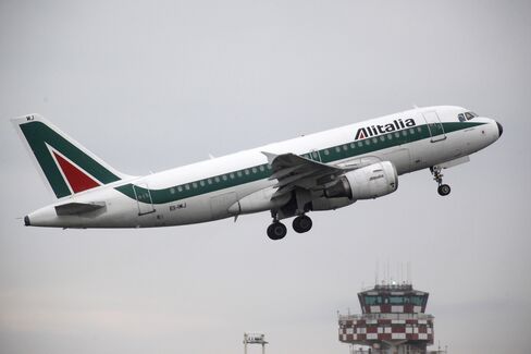 An Alitalia Aircraft Takes Off from Fiumicino Airport in Rome