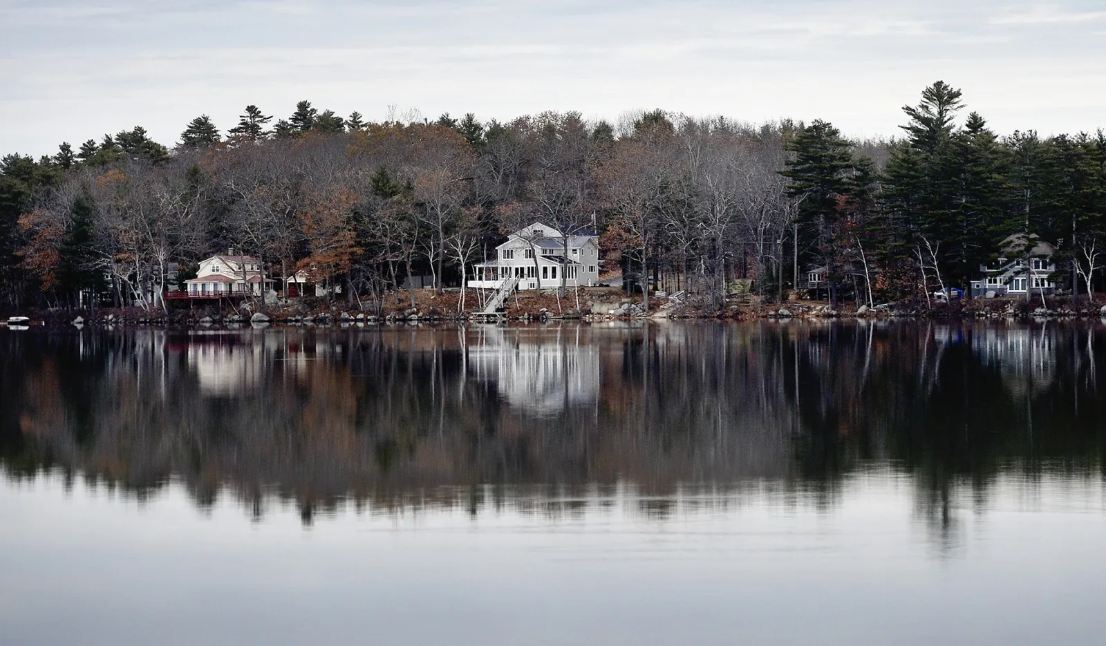 Homes along Highland Lake in Windham, Maine.