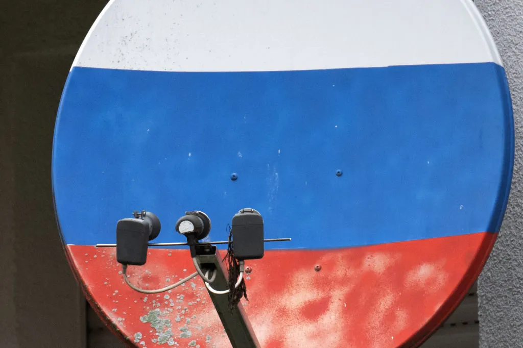 Satellite dish in Russian colors