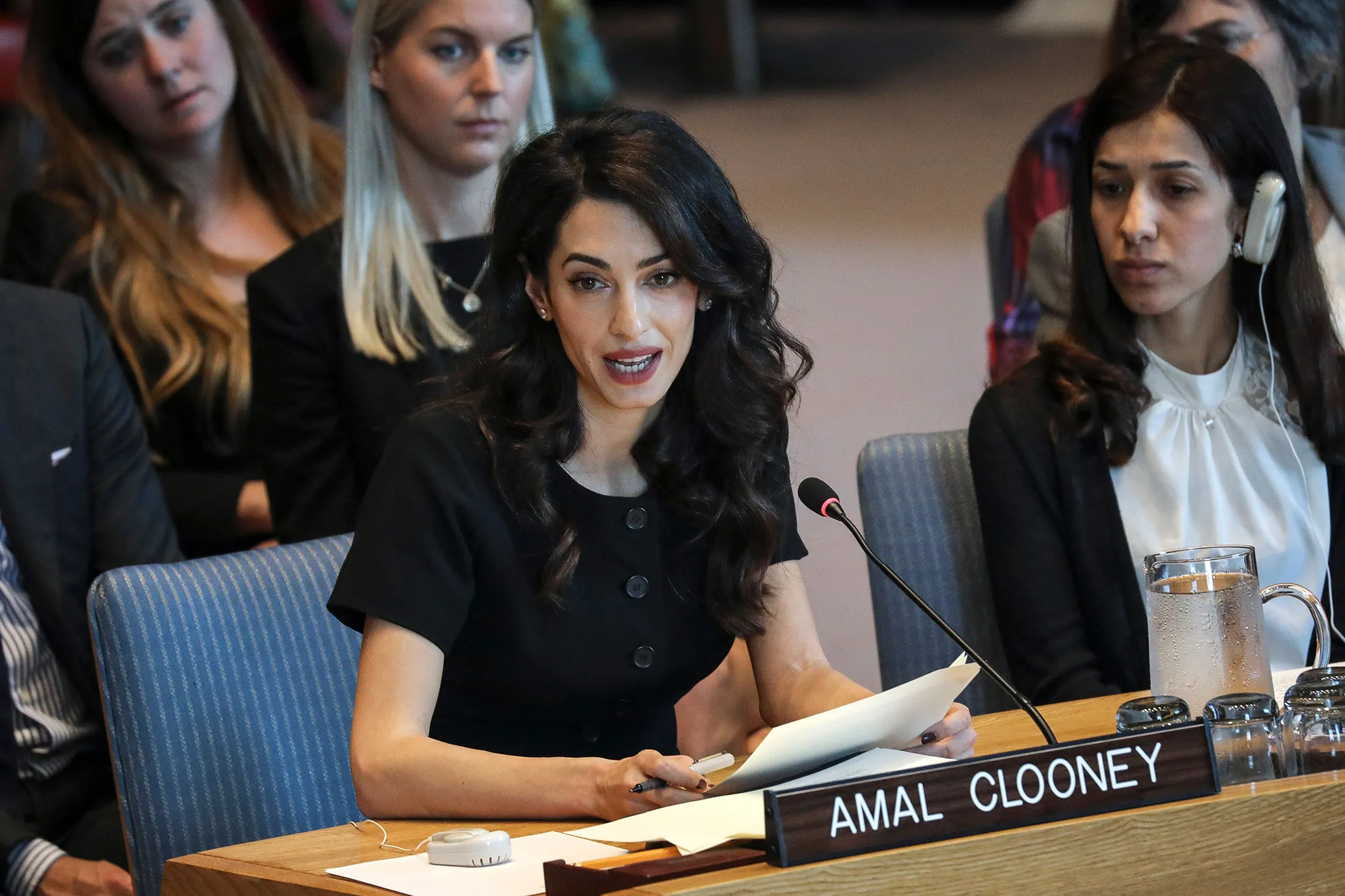 Amal Clooney speaks during a UN Security Council meeting&nbsp;in New York City on April 23.&nbsp;