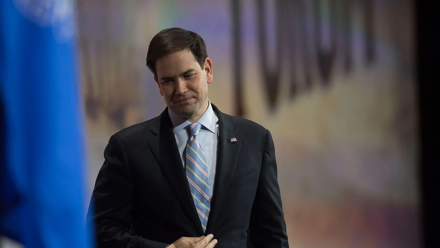Senator Marco Rubio, a Republican from Florida, exits after speaking during the Leadership Forum at the 144th National Rifle Association (NRA) Annual Meetings and Exhibits at the Music City Center in Nashville, Tennessee, U.S., on Friday, April 10, 2015.
