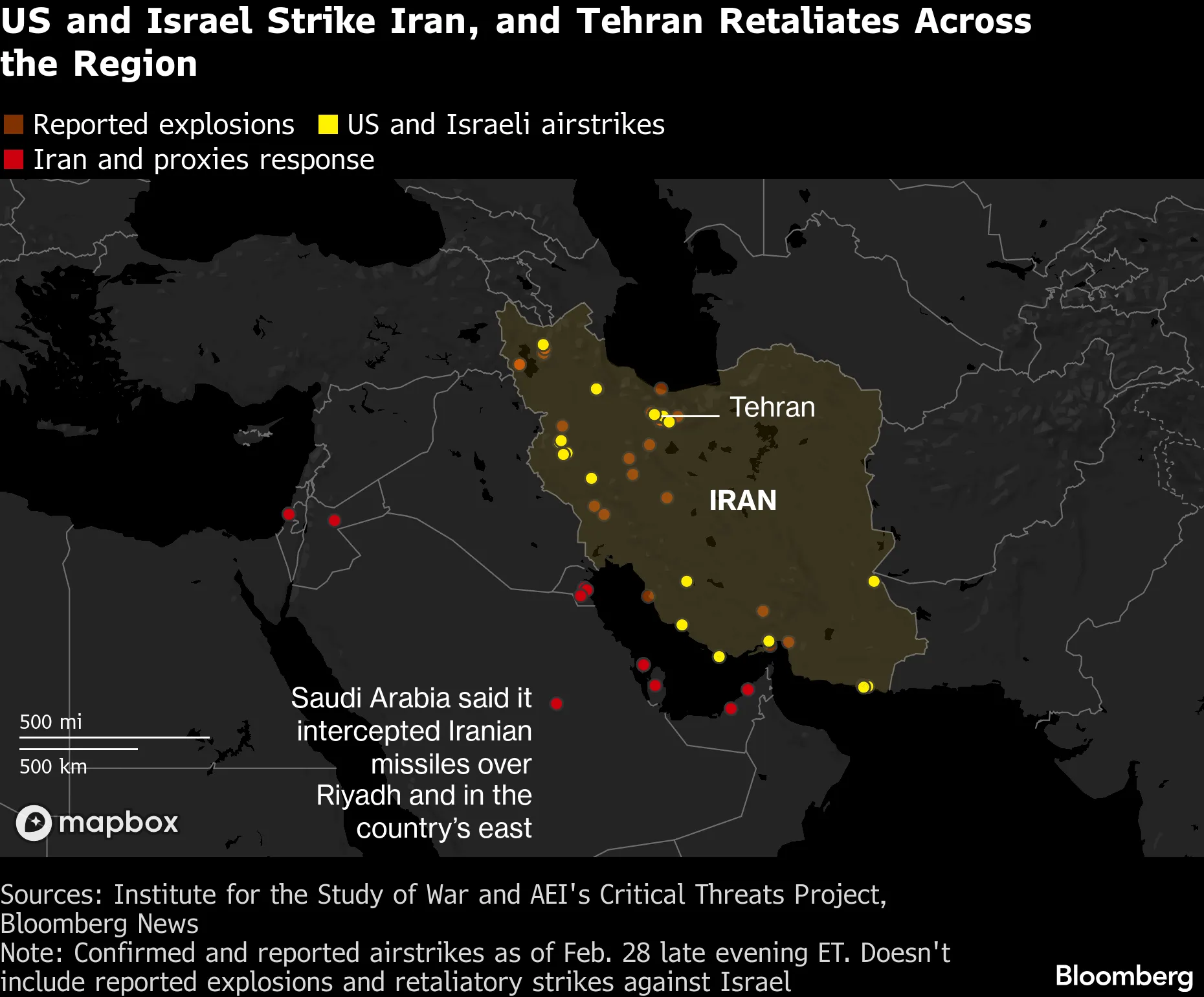 US-Israel strikes on Iran map