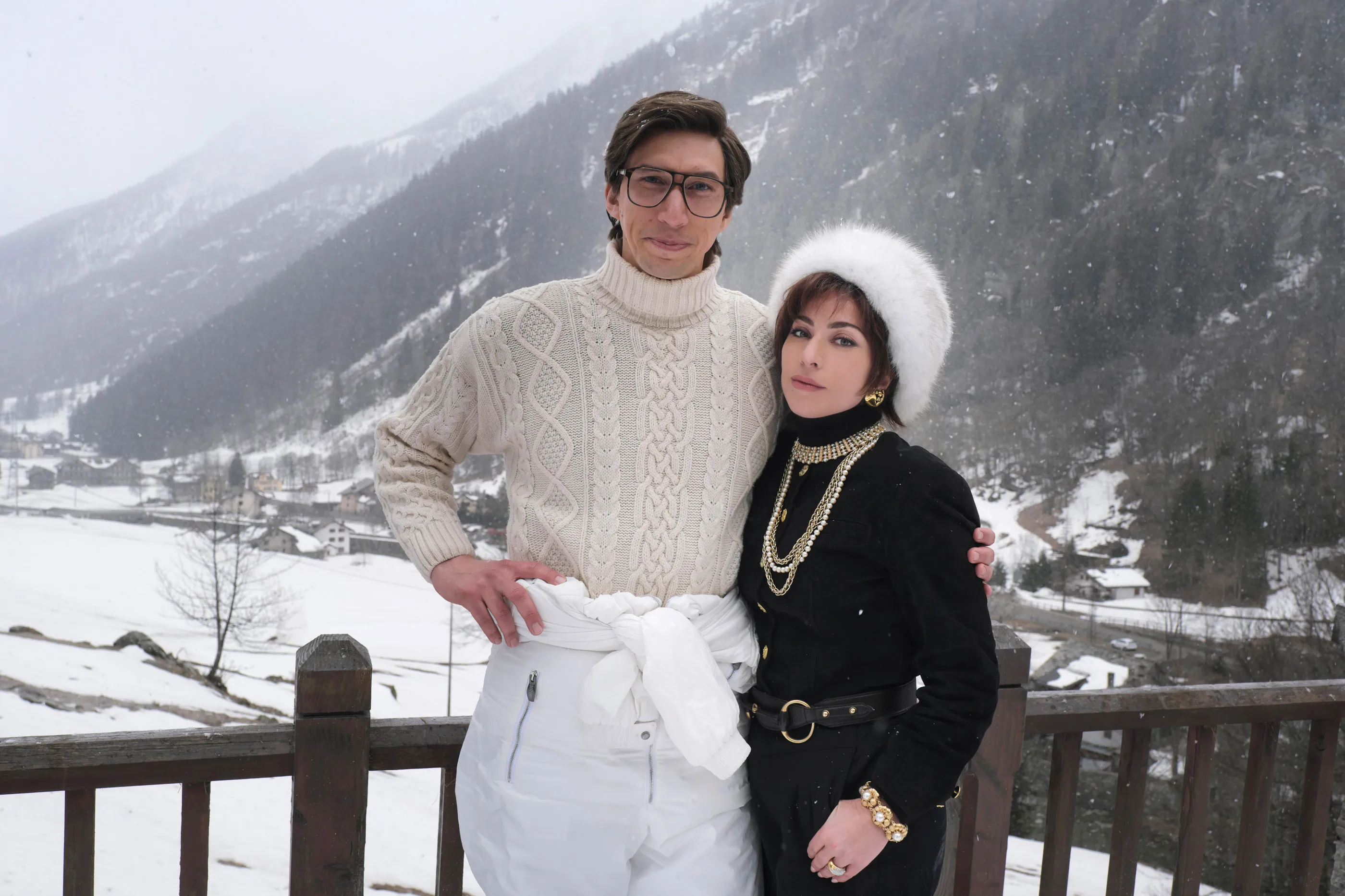 Adam Driver as Maurizio Gucci and Lady Gaga as Patrizia Reggiani, in one of the first images from Ridley Scott’s film to be shared from the set