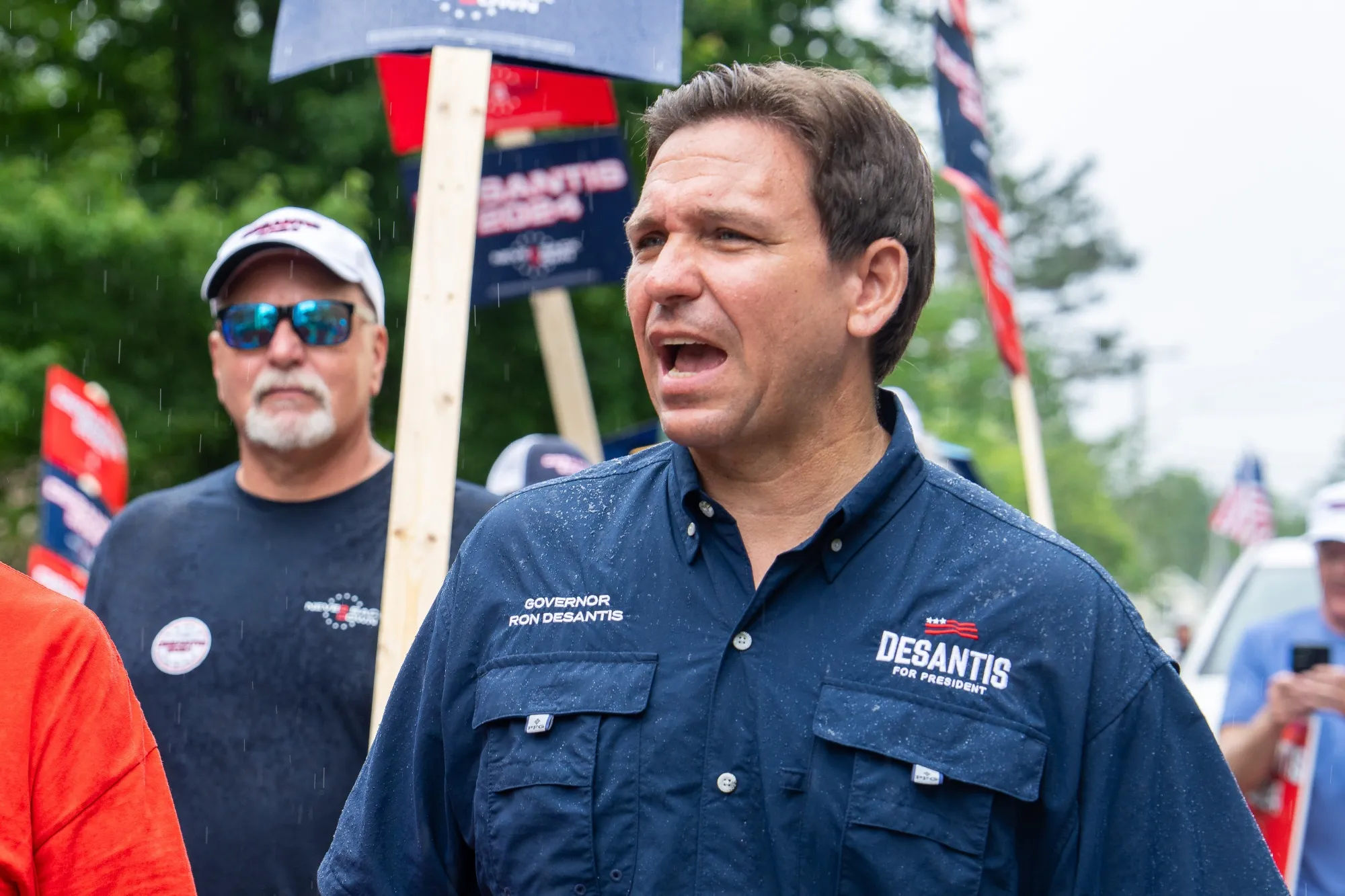 Ron DeSantis, governor of Florida, attends the Independence Day parade in Merrimack, New Hampshire, US, on Tuesday, July 4, 2023. 