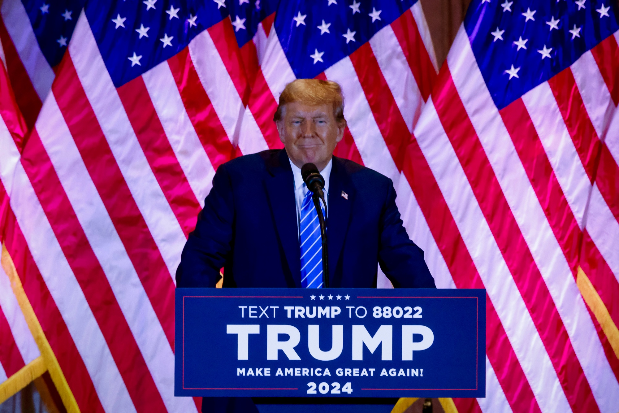Donald Trump speaks during a Super Tuesday election night watch party at Mar-a-Lago on March 5.