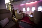 Seats in the first class cabin are pictured during a tour of an Air France Airbus A380.