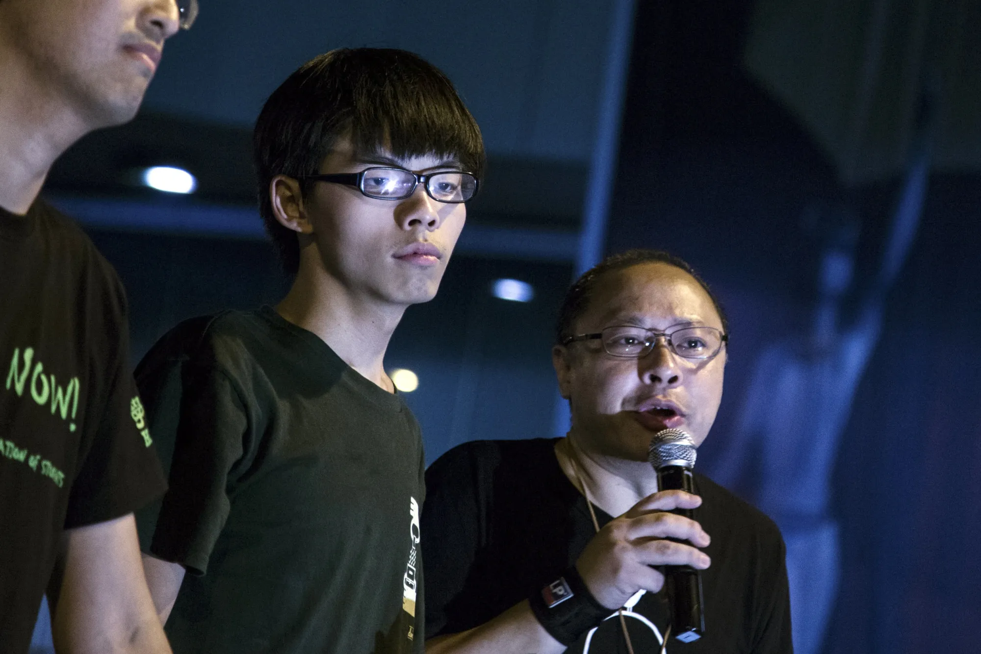 Joshua Wong&nbsp;and Benny Tai during a rally outside the Central Government Offices in Hong Kong on Oct. 10, 2014.